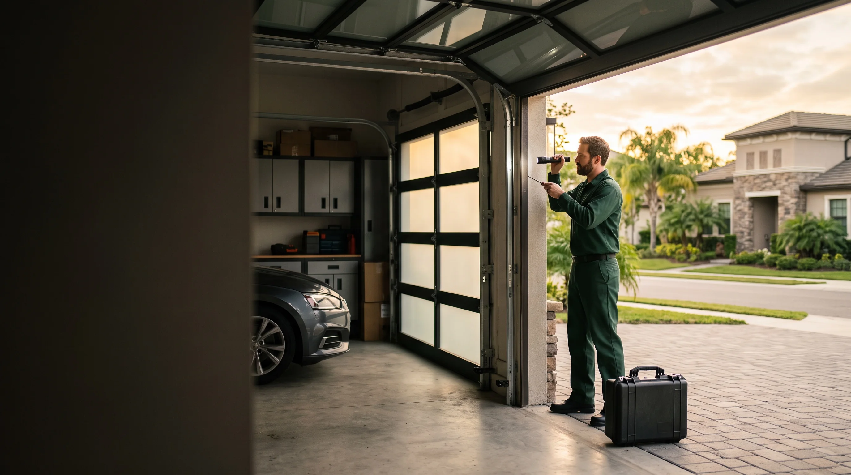 Garage door repair assessment at a Sacramento home