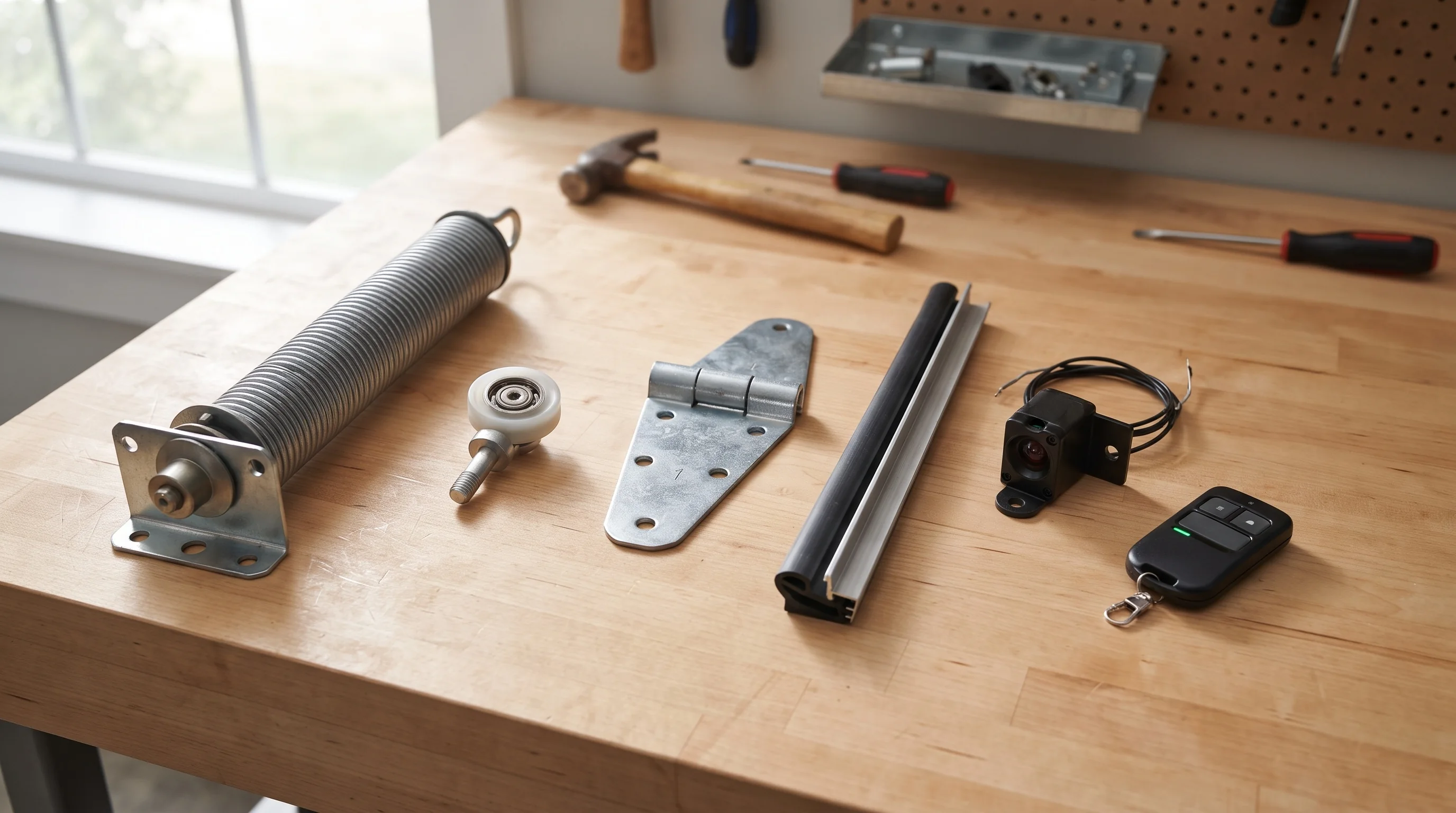 Garage door components arranged for education